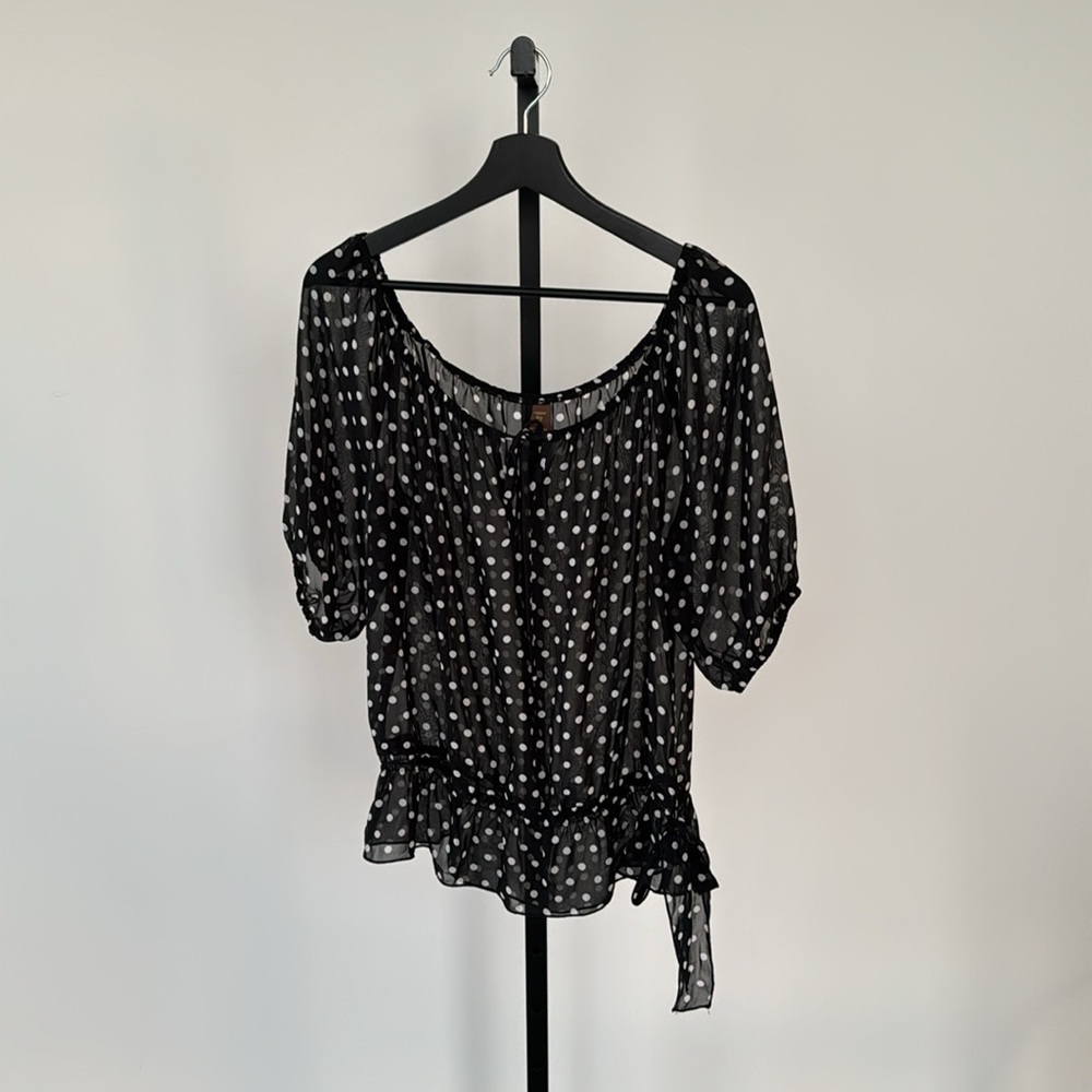 Copper Key Women’s Polka Dot Black and White Short Sleeve Top Size L